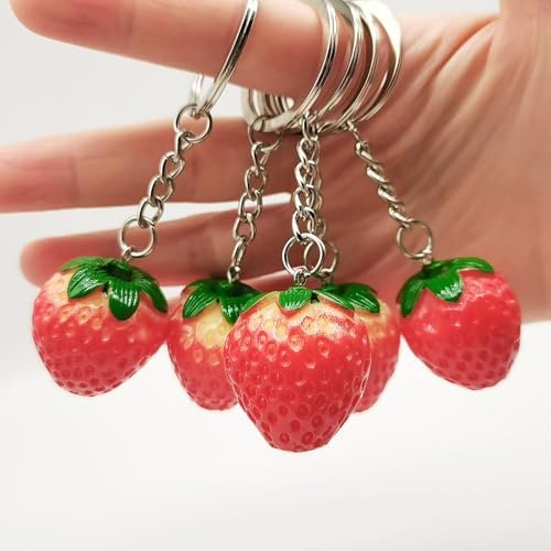 10 Pcs Resin Strawberry Keychain Charms
