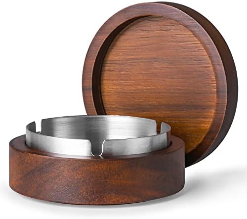 Wooden Ashtray with Lid and Stainless Steel Liner
