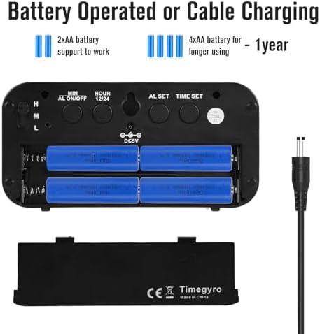 Digital Alarm Clock with Battery and USB Charging