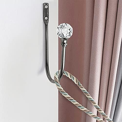 4Pcs Curtain Holdback with Clear Crystal Ball and Matt Black Metal Hooks