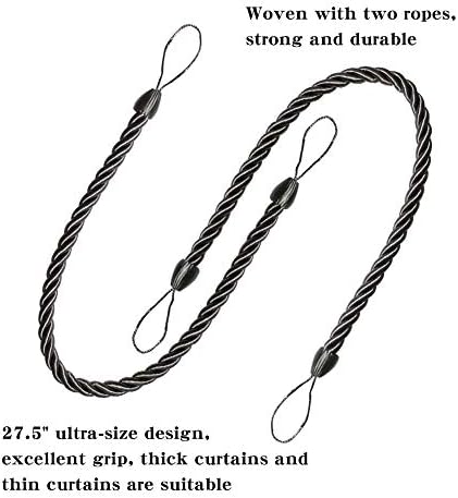 BEL AVENIR Curtain Ropes Tiebacks 2 Pack Charcoal
