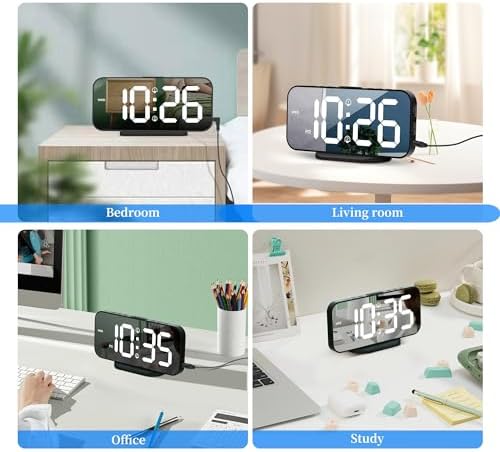 SMOUPING Digital Alarm Clock with USB Ports and Mirror Display
