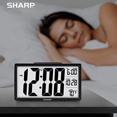 Sharp Alarm Clock with Jumbo 28 Display and Nightlight - Black