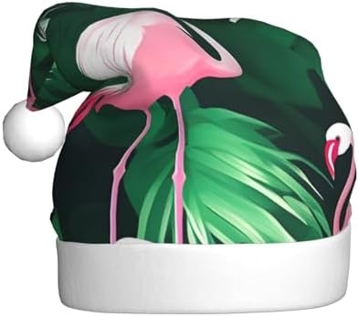 QINZHENG Flamingo Bird Green Leaf Print Santa Hat for Women