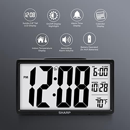 Sharp Alarm Clock with Jumbo 28 Display and Nightlight - Black