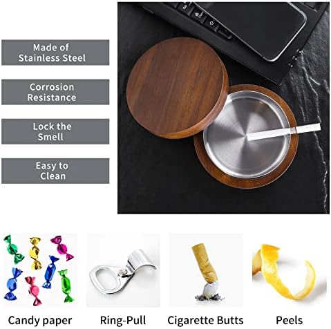 Wooden Ashtray with Lid and Stainless Steel Liner