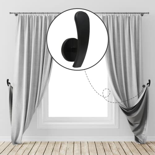 2 Pack Black Curtain Tieback Hooks with Screws