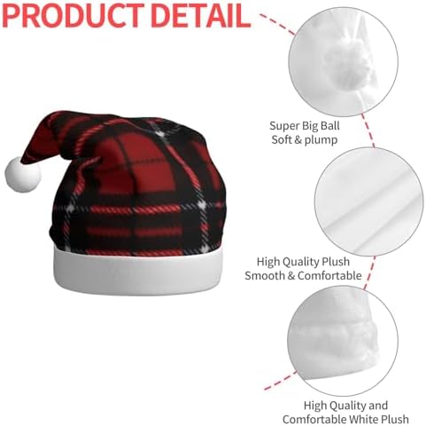 QINZHENG Red Black Plaid Santa Hat Christmas Gift