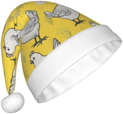 QINZHENG Yellow Chicken Print Santa Hat for Women