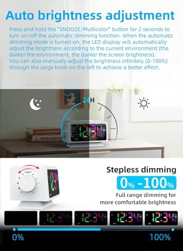 YHFITN Large Screen RGB Alarm Clock with 2 Alarms