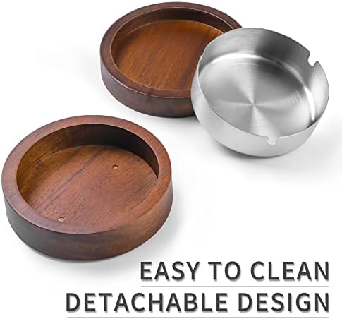 Wooden Ashtray with Lid and Stainless Steel Liner