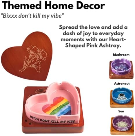 Cute Pink Heart Ceramic Ashtray with Lighter Holder