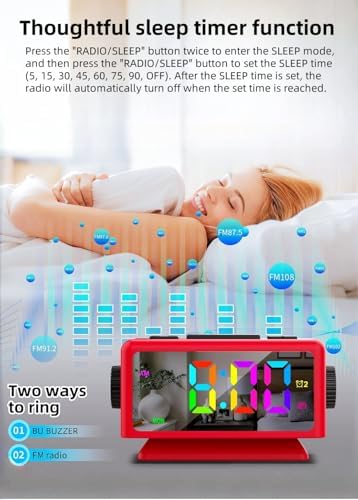 YHFITN Large Screen RGB Alarm Clock with 2 Alarms