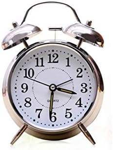 4 Inch Silent Quartz Alarm Clock with Night Light and Silver Plating