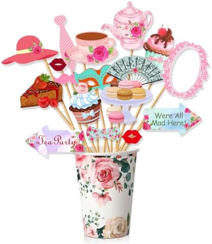 28 Pcs Tea Time Photo Booth Props with Stick