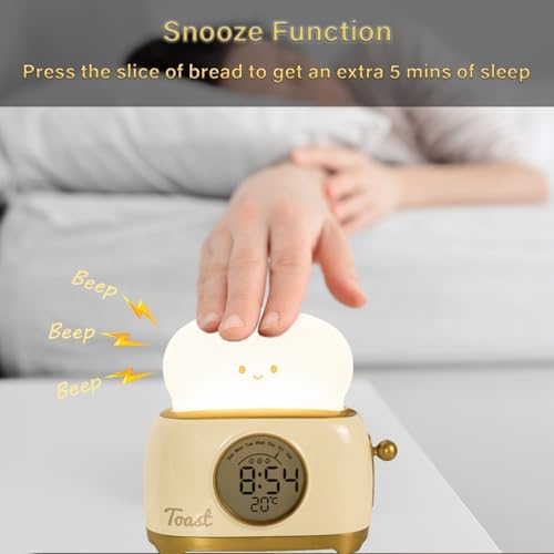 Cute Toast Night Light Alarm Clock for Kids