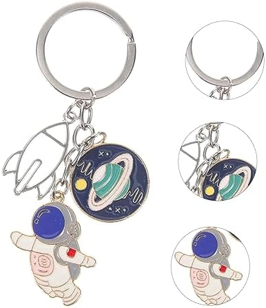 Cartoon Universe Keychain with Astronaut Design for Keys and Backpacks