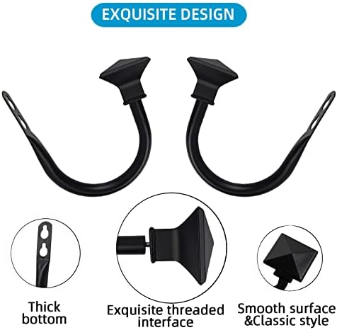 2Pcs Square Metal Curtain Holdbacks with Screws Black
