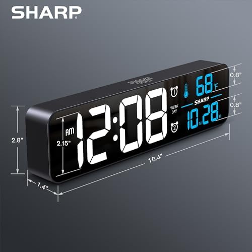 Sharp Digital Alarm Clock with Temperature Display