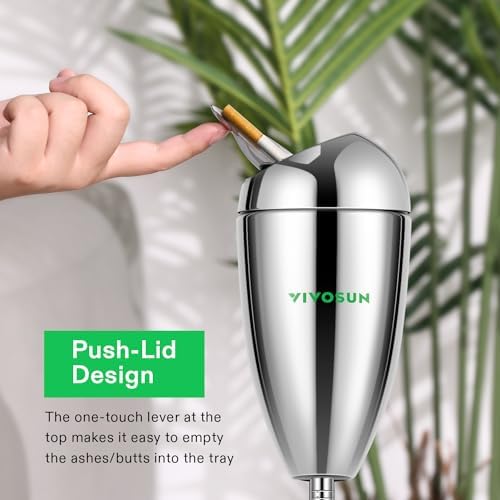 VIVOSUN Adjustable Height Outdoor Ashtray with Lid Chrome