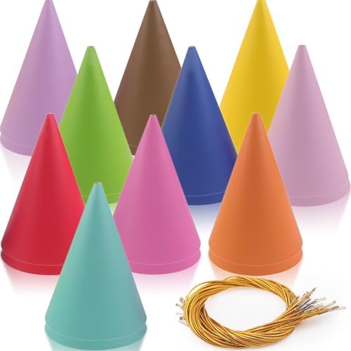 20 Pcs Pastel Rainbow Cone Hats with Elastic Cord