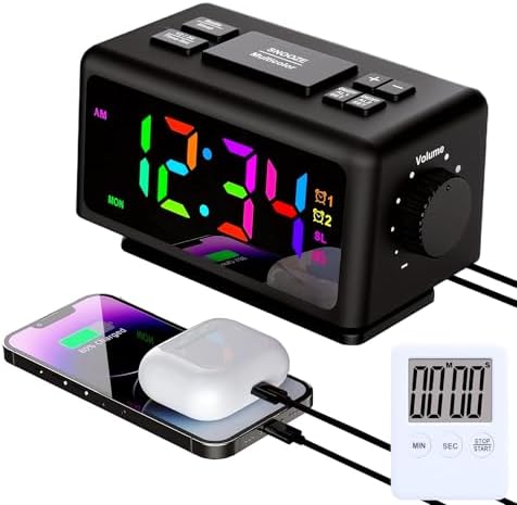 YHFITN Large Screen RGB Alarm Clock with 2 Alarms