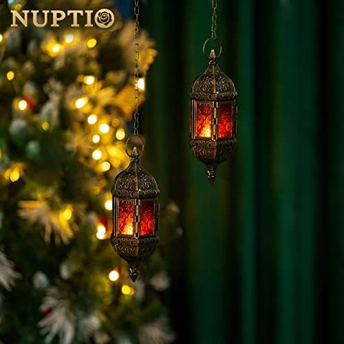 NUPTIO 2 Pcs Hanging Hexagon Candle Lantern Holders