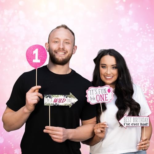 1st Birthday Photo Booth Props - 41 Piece Kit with Sign Sticks Adhesive Pads