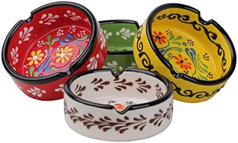 Hand-Painted Ceramic Ashtray Set 4 Pcs