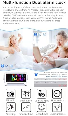 YHFITN Large Screen RGB Alarm Clock with 2 Alarms