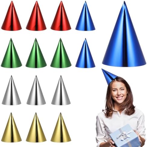 15pcs Metallic Foil Cone Hats for Adults