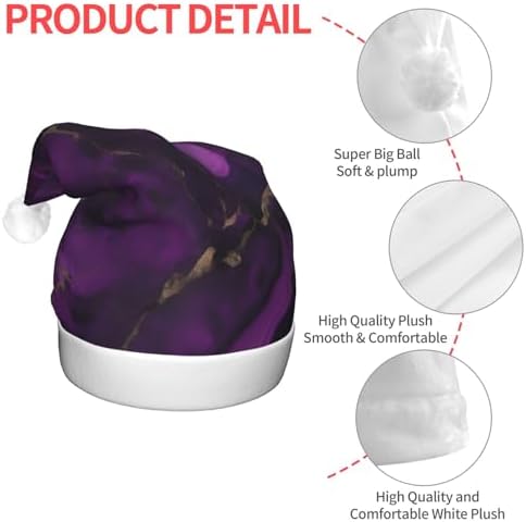 QinZheng Dark Purple Marble Print Velvet Santa Hat with LED Lights