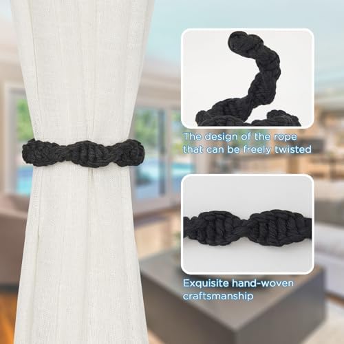 NICEEC 2 Pack Cotton Rope Curtain Tiebacks Farmhouse Decor Holdbacks
