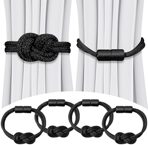 Queekay 4 Pcs Magnetic Curtain Tiebacks Black