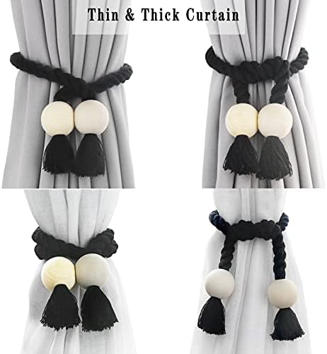 6 Pack Black Magnetic Curtain Tiebacks with Wooden Buckle