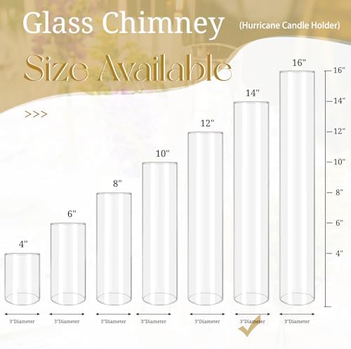 12 Pcs Hurricane Candle Holder Sleeve Clear Glass Cylinder Open Ends