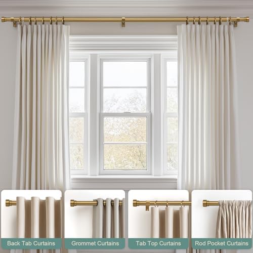 Warm Gold Brass Curtain Rod with Solid Metal Finials 1 Diameter