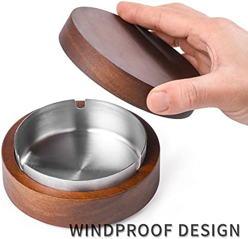 Wooden Ashtray with Lid and Stainless Steel Liner