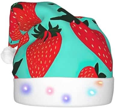 QINZHENG LED Light Up Strawberry Santa Hat for Adults Christmas Party Hat