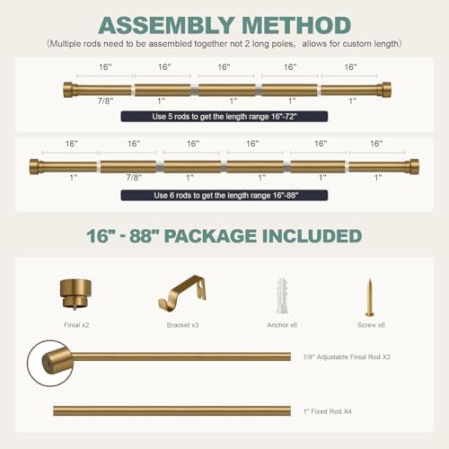 Warm Gold Brass Curtain Rod with Solid Metal Finials 1 Diameter