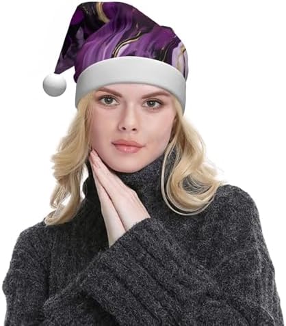 QINZHENG Personalized Santa Hat with Dark Purple Texture Marble Print