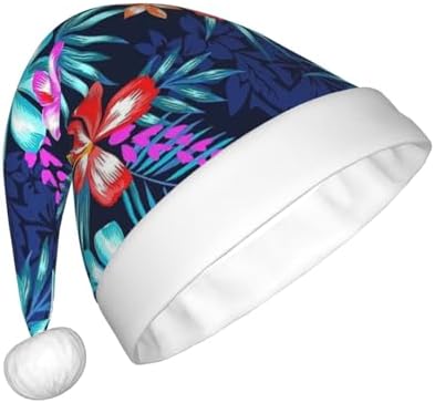 QINZHENG Personalized Floral Blue Santa Hat for Women Adult Christmas Headwear