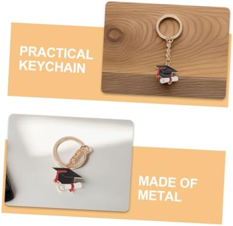 10Pcs Graduation Keychain Charms Metal Cap Keyrings
