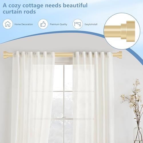 2 Pack Gold Curtain Rods 48-84 Inch 1 Inch Diameter Heavy Duty