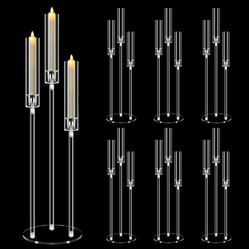 6 Set 3 Arm Clear Candelabra Candle Holder