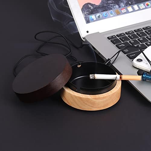 Portable Cool Ashtray with Lid Wooden Design