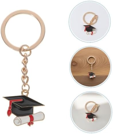 10Pcs Graduation Keychain Charms Metal Cap Keyrings