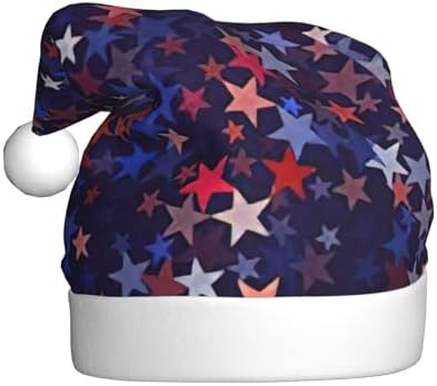 QIN ZHENG Personalized Santa Hat with Red Blue Stars Print