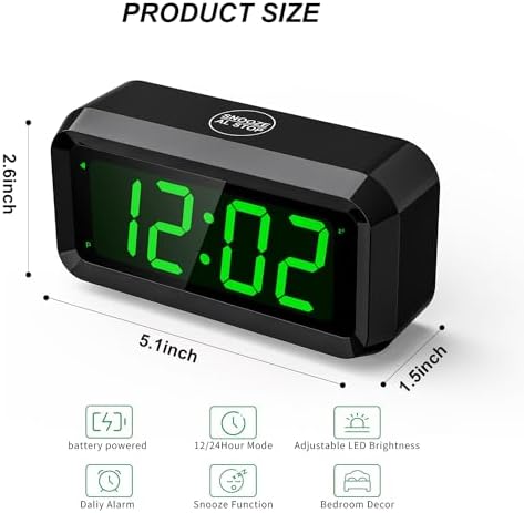 Supledck Digital Alarm Clock with 3 Brightness Levels and 12 Inchr LED Display