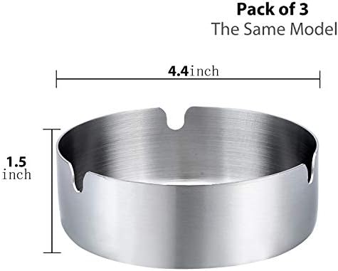 Pack of 3 Round Stainless Steel Cigar Ashtrays for Home Use